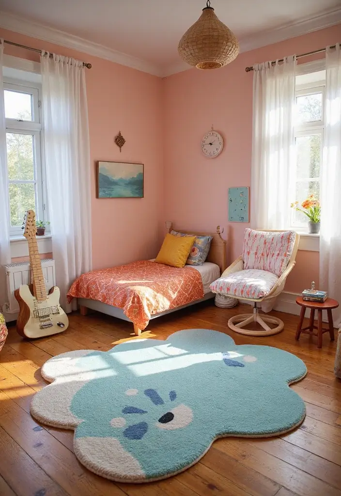 25 Kids Bedroom Ideas Shared Boy and Girl That Work Perfectly - 9. Whimsical Rug Designs