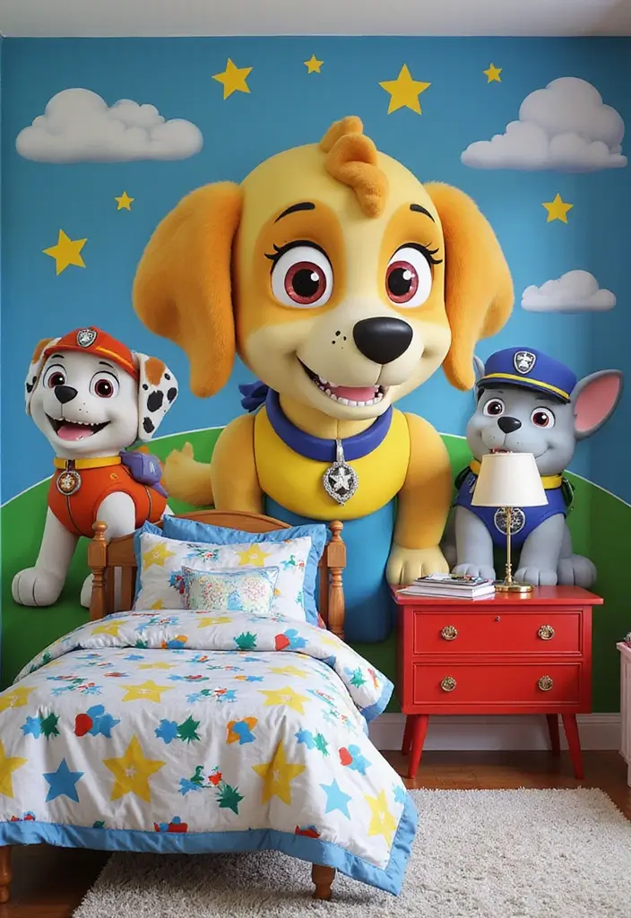 25 Paw Patrol Bedroom Ideas for Boys That Are Paw-some! - 12. Theme-Based Accent Wall
