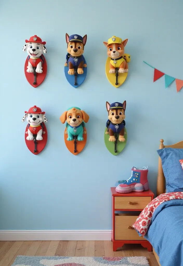 25 Paw Patrol Bedroom Ideas for Boys That Are Paw-some! - 18. Paw Patrol-Themed Wall Hooks
