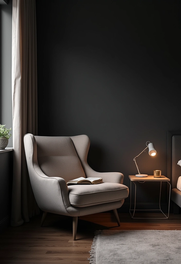 30 Black Bedroom Set Decor Ideas That Scream Luxury - 10. Cozy Reading Nook
