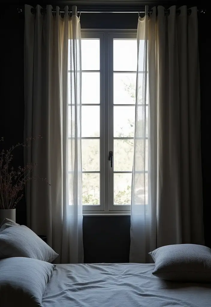 30 Black Bedroom Set Decor Ideas That Scream Luxury - 11. Minimalist Curtains