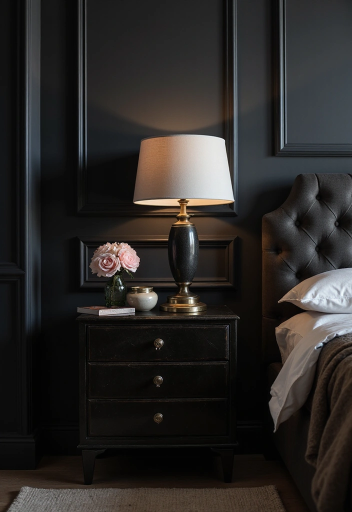 30 Black Bedroom Set Decor Ideas That Scream Luxury - 14. Stylish Bedside Accessories