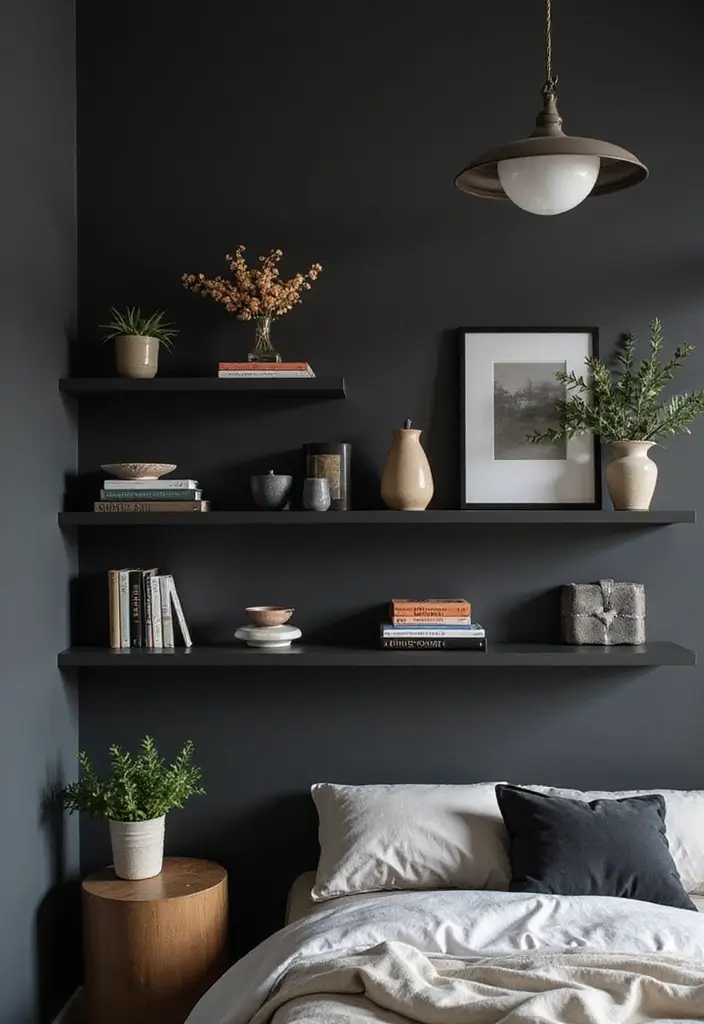 30 Black Bedroom Set Decor Ideas That Scream Luxury - 16. Custom Shelving