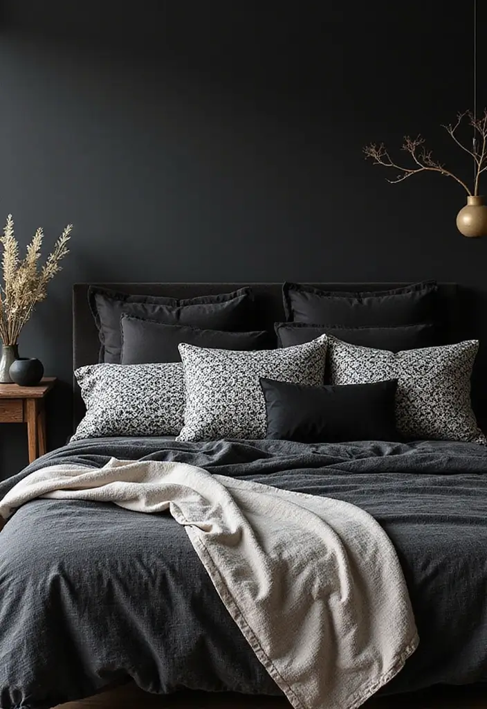 30 Black Bedroom Set Decor Ideas That Scream Luxury - 18. Geometric Patterns