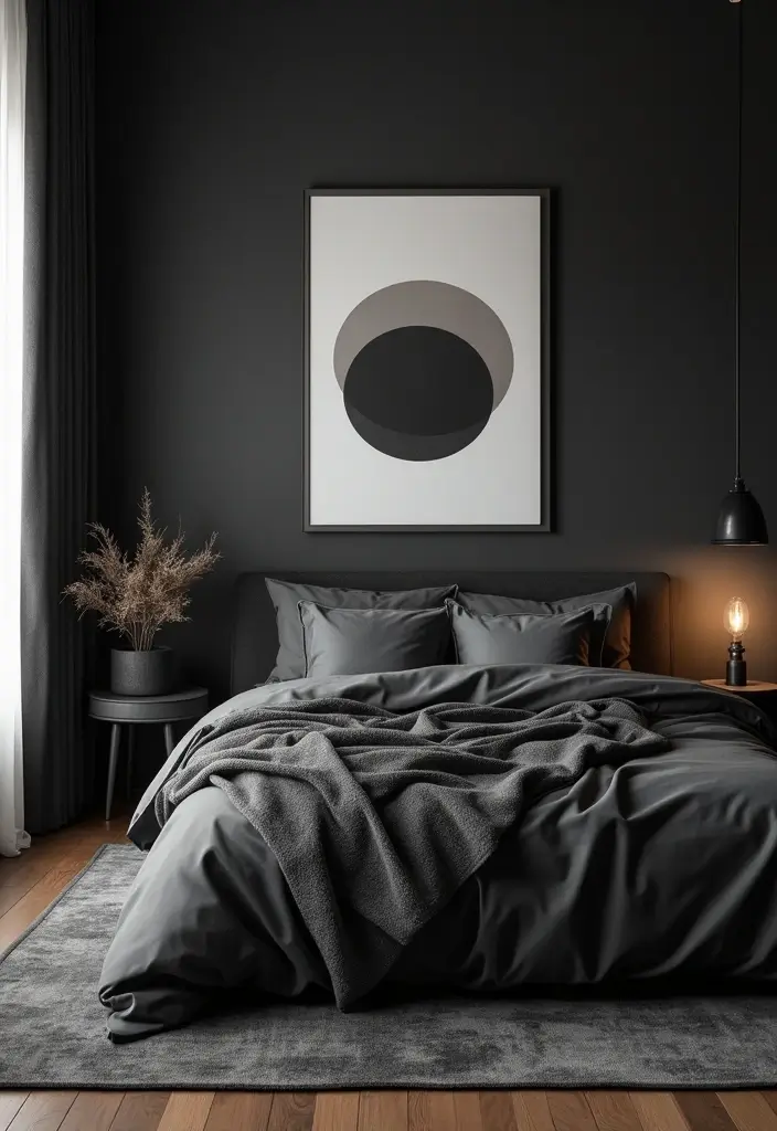 30 Black Bedroom Set Decor Ideas That Scream Luxury - 20. Modern Artwork Displays
