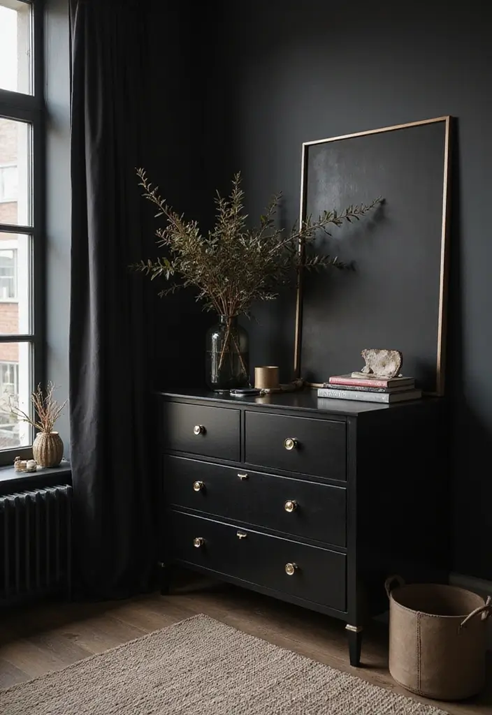 30 Black Bedroom Set Decor Ideas That Scream Luxury - 25. Stylish Dresser