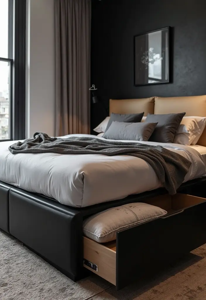 30 Black Bedroom Set Decor Ideas That Scream Luxury - 27. Under-Bed Storage Solutions