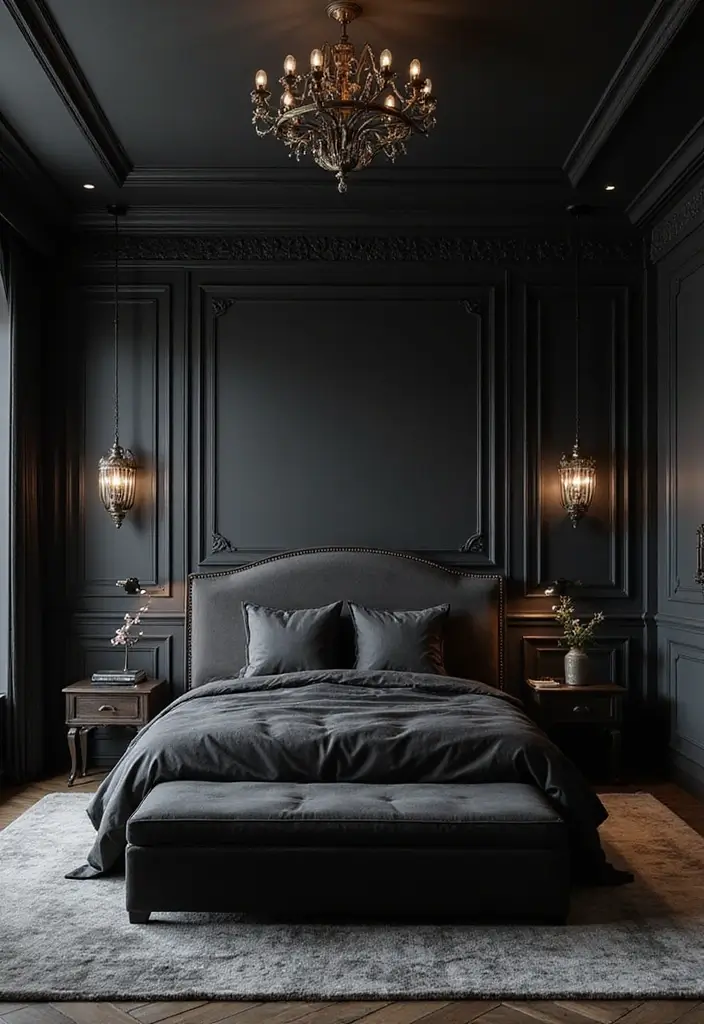 30 Black Bedroom Set Decor Ideas That Scream Luxury - 28. Black Ceiling Design