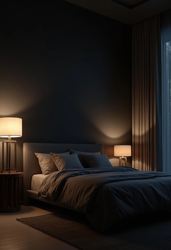 30 Black Bedroom Set Decor Ideas That Scream Luxury - 8. Layered Lighting Effects