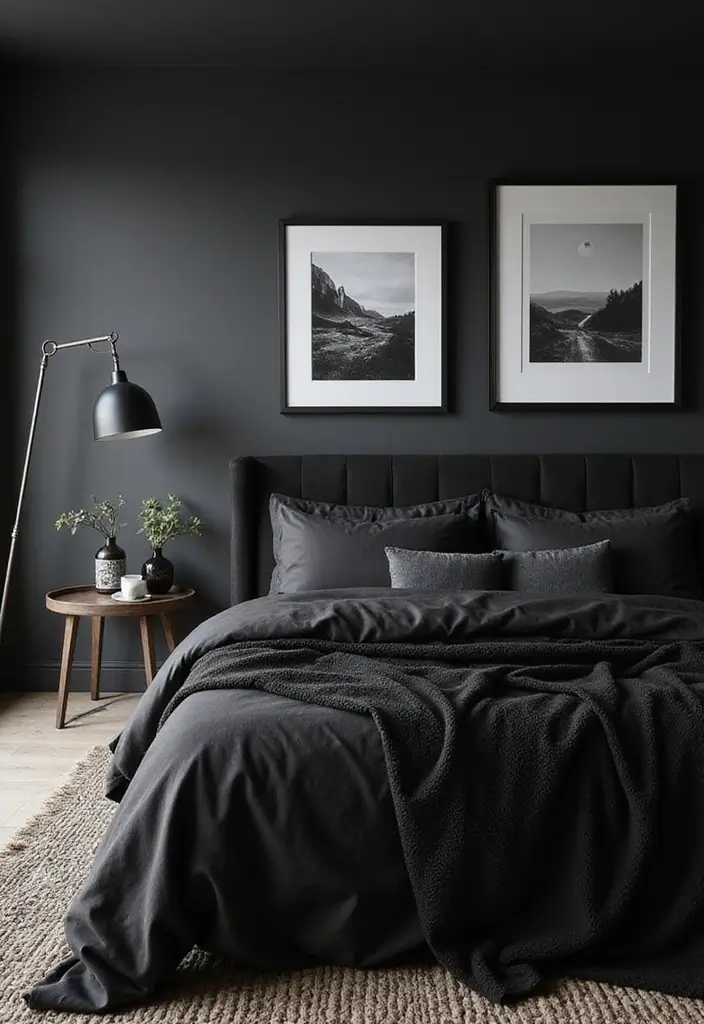 30 Black Bedroom Set Decor Ideas That Scream Luxury - 9. Black and White Photography
