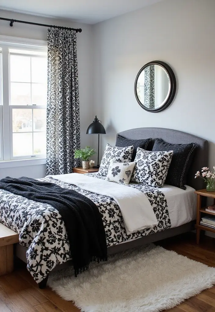 30 Black and White Bedroom Ideas for Teens That Are Bold & Balanced - 12. Black and White Textiles