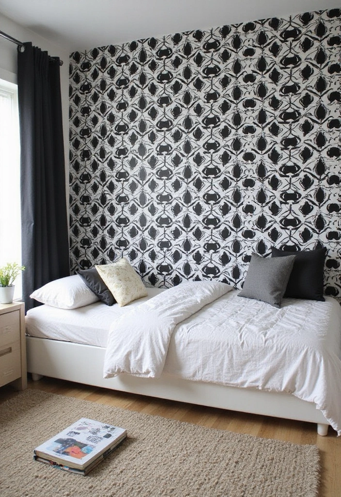 30 Black and White Bedroom Ideas for Teens That Are Bold & Balanced - 13. Bold Accent Walls