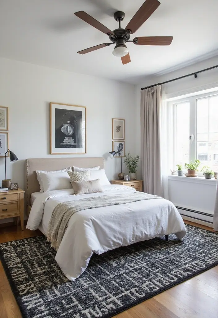 30 Black and White Bedroom Ideas for Teens That Are Bold & Balanced - 16. Monochrome Rugs