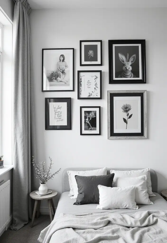 30 Black and White Bedroom Ideas for Teens That Are Bold & Balanced - 2. Monochrome Gallery Wall
