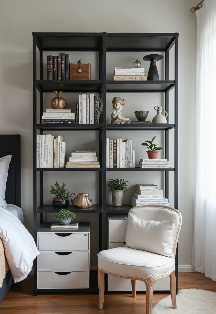 30 Black and White Bedroom Ideas for Teens That Are Bold & Balanced - 23. Framework and Display