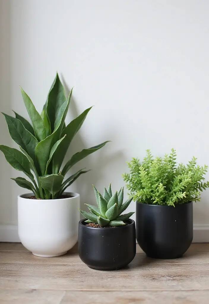 30 Black and White Bedroom Ideas for Teens That Are Bold & Balanced - 24. Black and White Plants