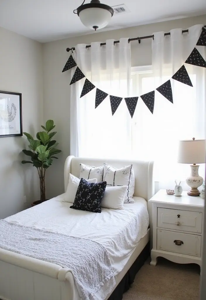 30 Black and White Bedroom Ideas for Teens That Are Bold & Balanced - 25. Black and White Banners