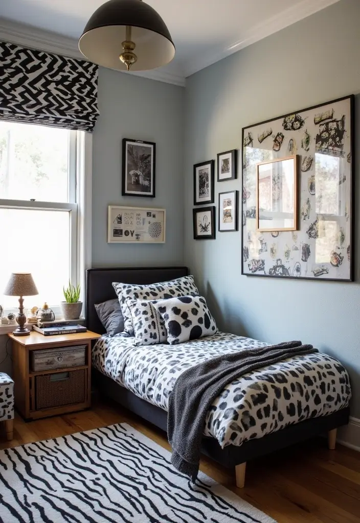30 Black and White Bedroom Ideas for Teens That Are Bold & Balanced - 27. Playful Patterns