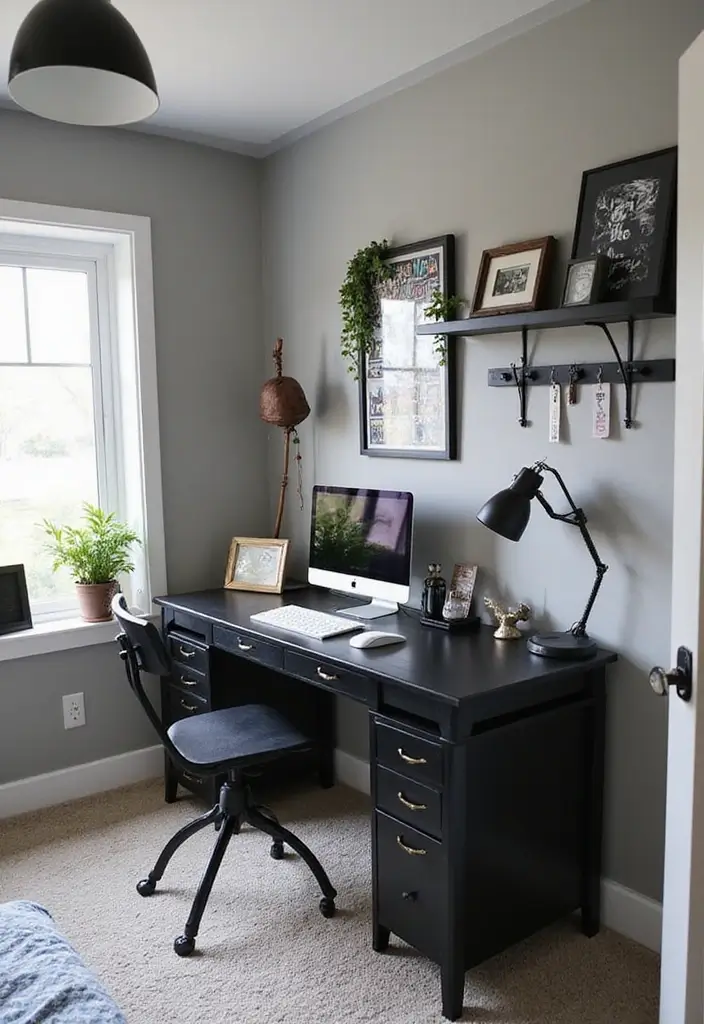 30 Black and White Bedroom Ideas for Teens That Are Bold & Balanced - 28. Modern Workstation