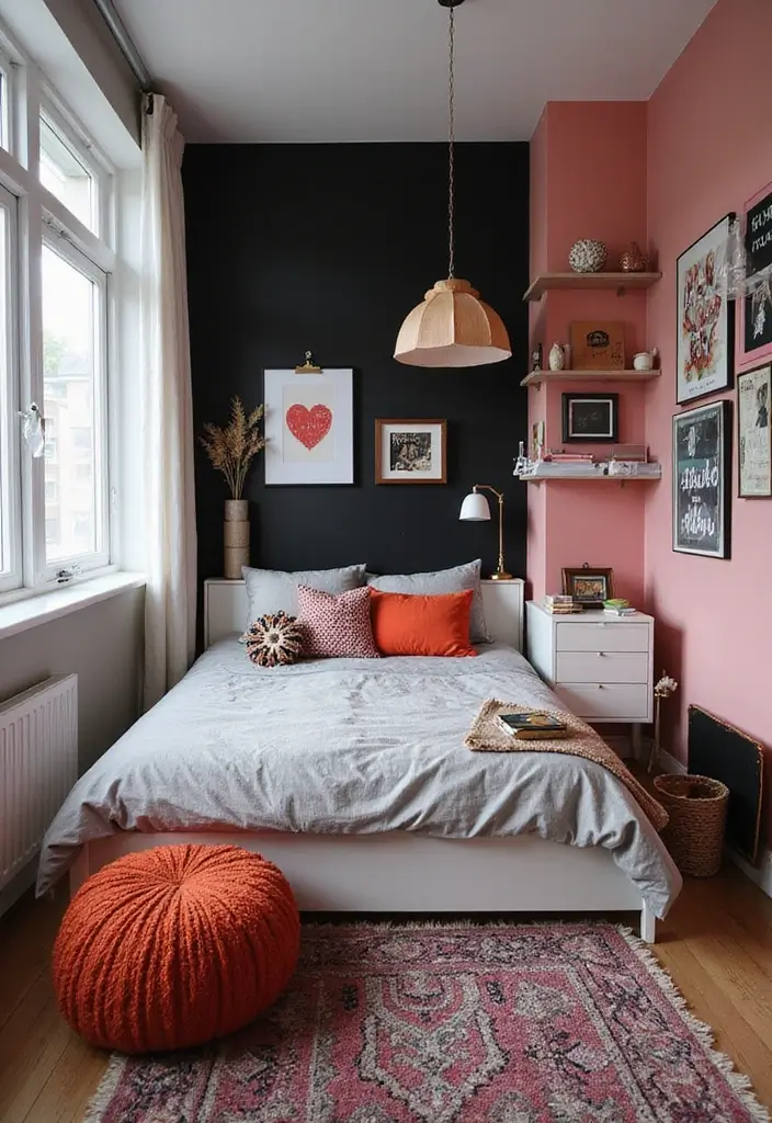 30 Black and White Bedroom Ideas for Teens That Are Bold & Balanced - 30. Creative Color Accents