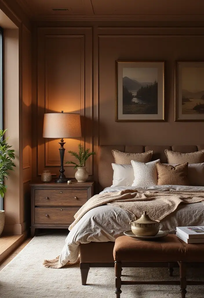 30 Brown Wall Bedroom Ideas That Bring Earthy Elegance - 12. Statement Furniture