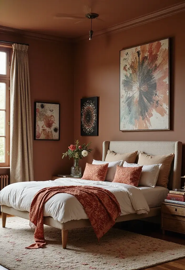 30 Brown Wall Bedroom Ideas That Bring Earthy Elegance - 18. Layered Patterns
