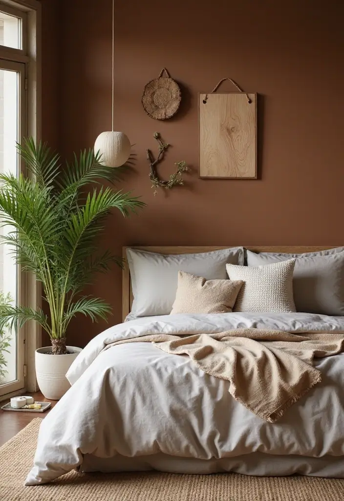 30 Brown Wall Bedroom Ideas That Bring Earthy Elegance - 21. Nature-Inspired Decor