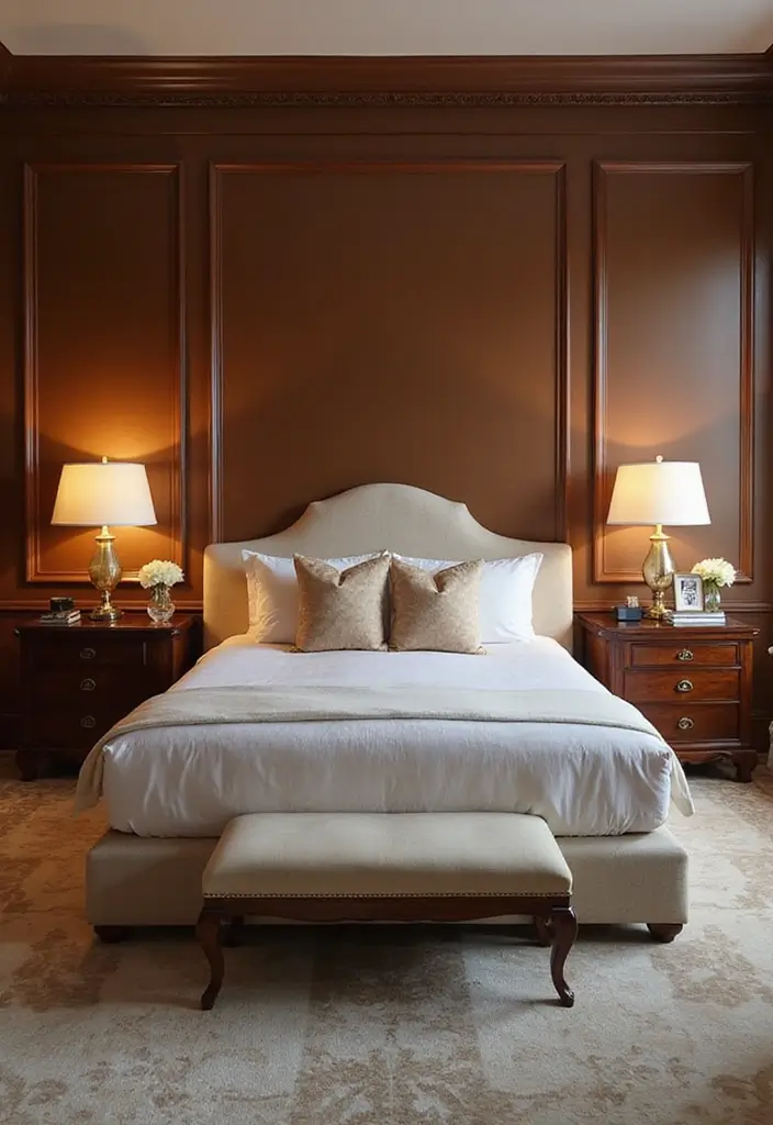 30 Brown Wall Bedroom Ideas That Bring Earthy Elegance - 24. Contemporary Elegance