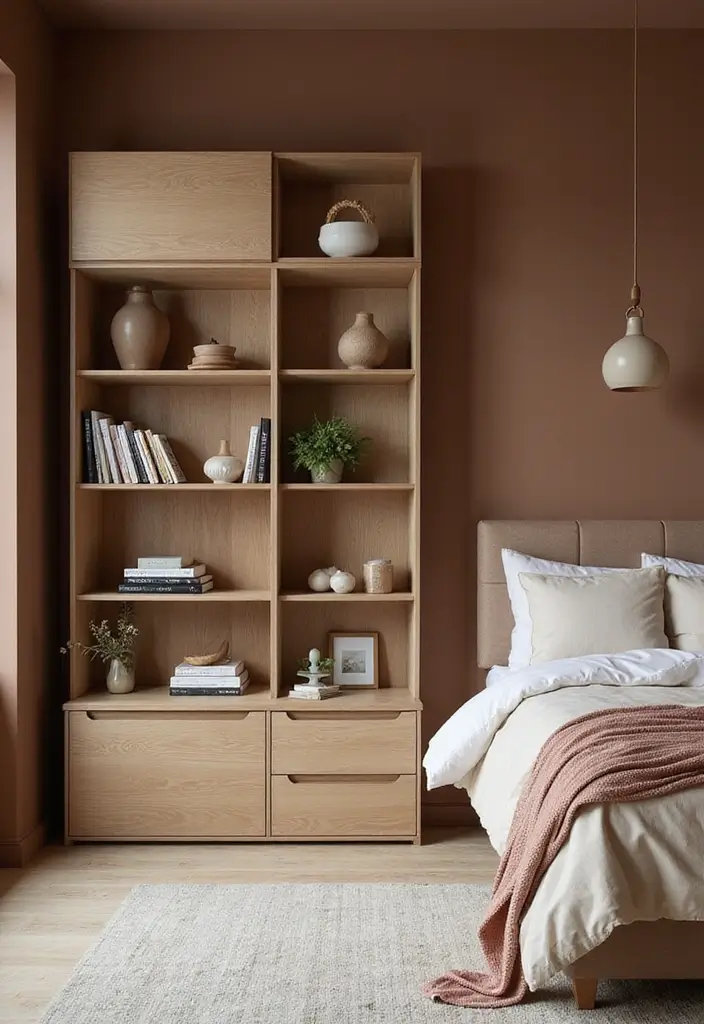 30 Brown Wall Bedroom Ideas That Bring Earthy Elegance - 27. Creative Storage