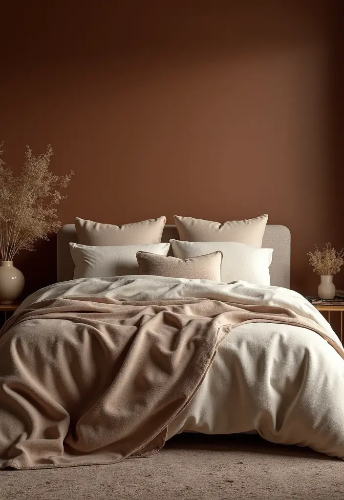 30 Brown Wall Bedroom Ideas That Bring Earthy Elegance - 28. Textured Bedding