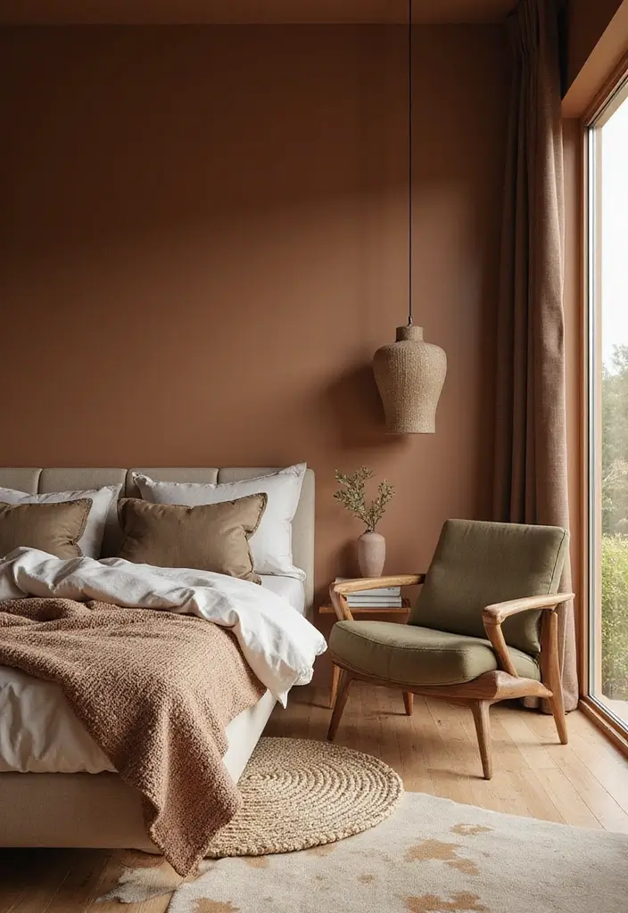 30 Brown Wall Bedroom Ideas That Bring Earthy Elegance - 3. Modern Earthy Interiors