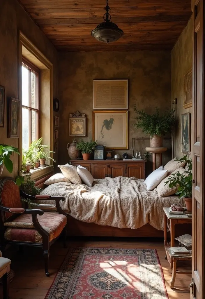 30 Brown Wall Bedroom Ideas That Bring Earthy Elegance - 6. Vintage Finds