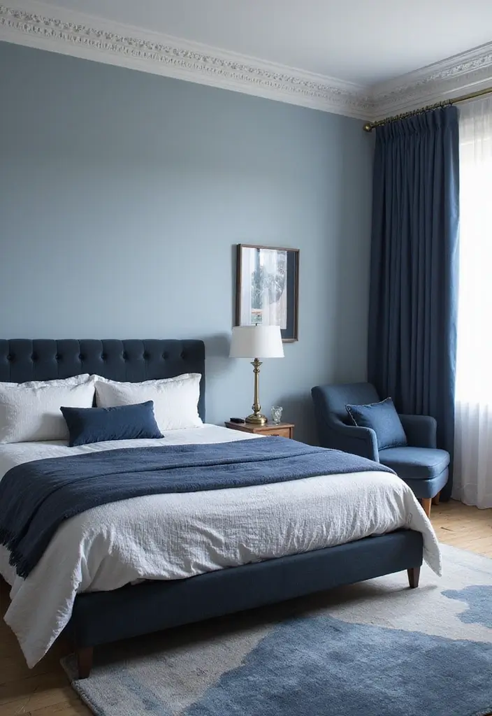 30 Light Blue Bedroom Ideas That Feel Airy Fresh & Serene - 13. Elegant Dark Accents