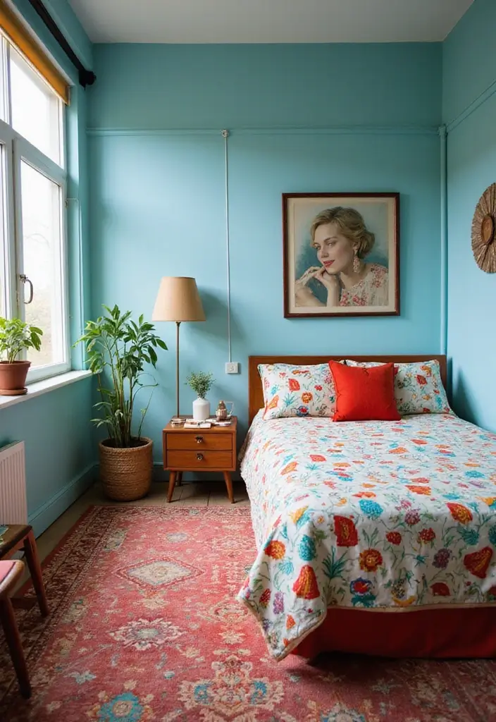 30 Light Blue Bedroom Ideas That Feel Airy Fresh & Serene - 14. Retro Vibes
