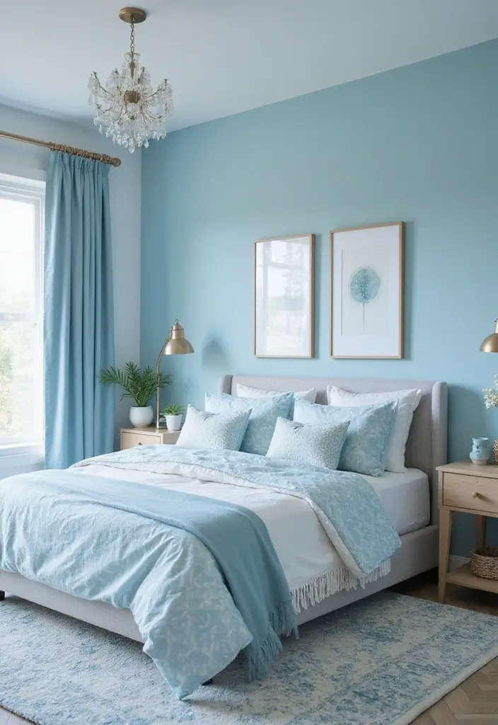 30 Light Blue Bedroom Ideas That Feel Airy Fresh & Serene - 20. Geometric Patterns