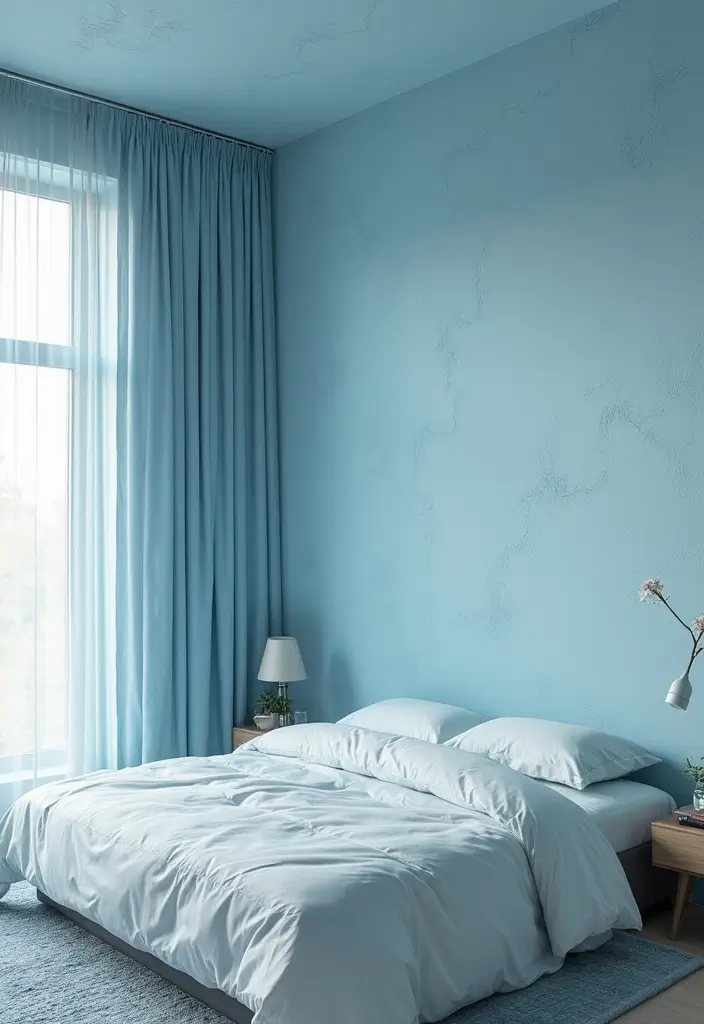 30 Light Blue Bedroom Ideas That Feel Airy Fresh & Serene - 22. Artistic Textured Walls