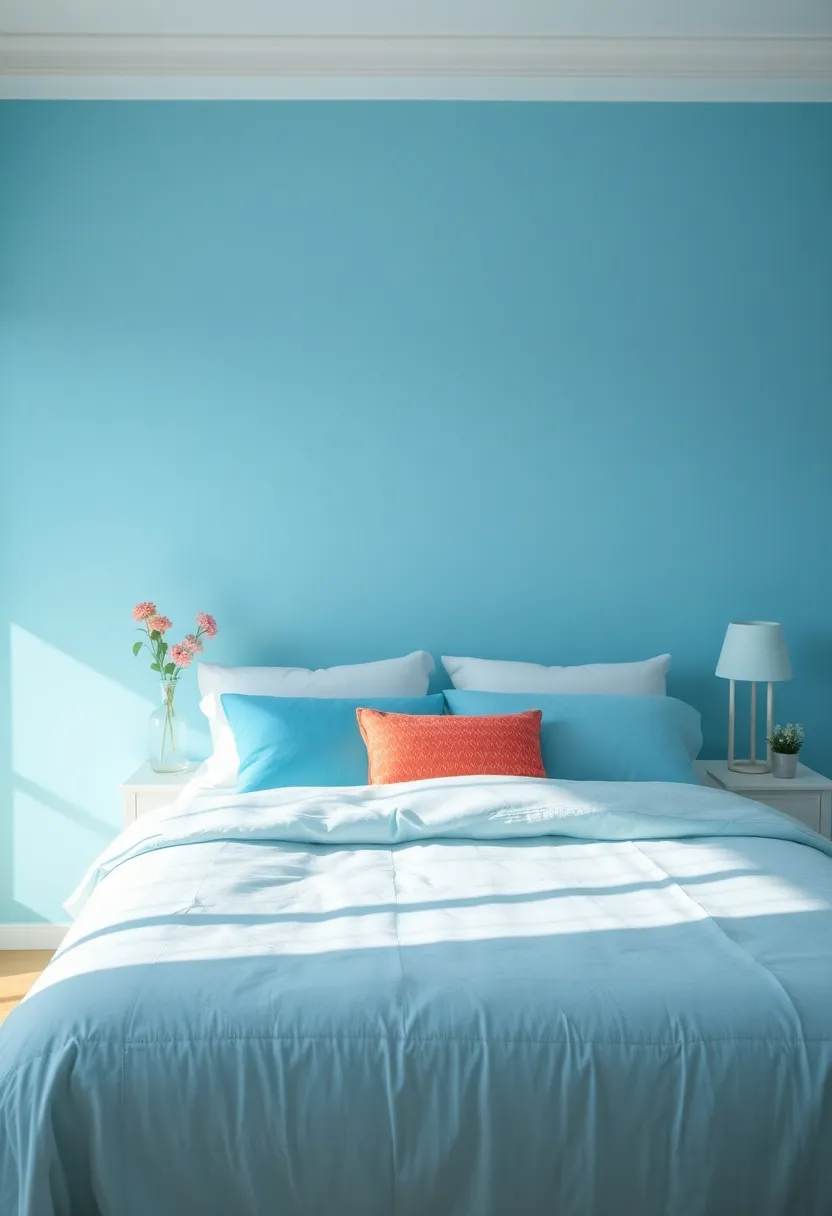 30 Light Blue Bedroom Ideas That Feel Airy Fresh & Serene - 27. Light Blue with a Pop