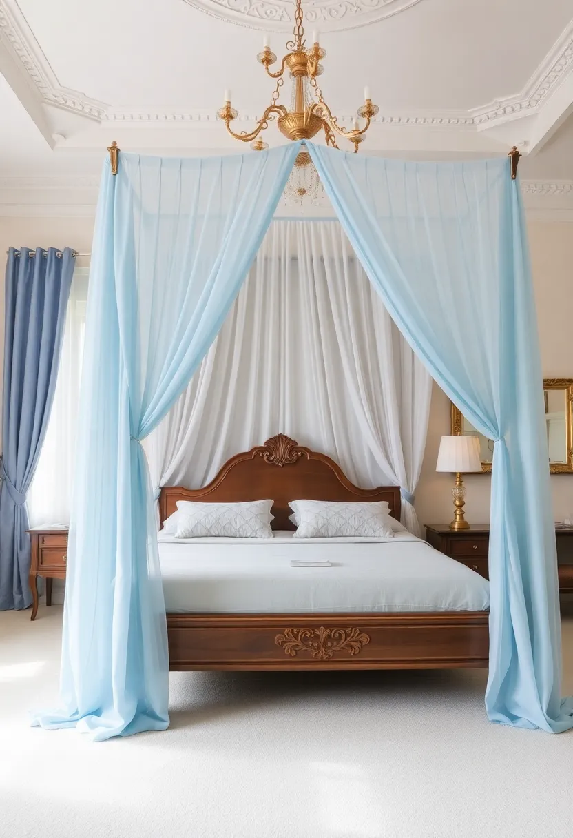 30 Light Blue Bedroom Ideas That Feel Airy Fresh & Serene - 28. Airy Canopy Beds