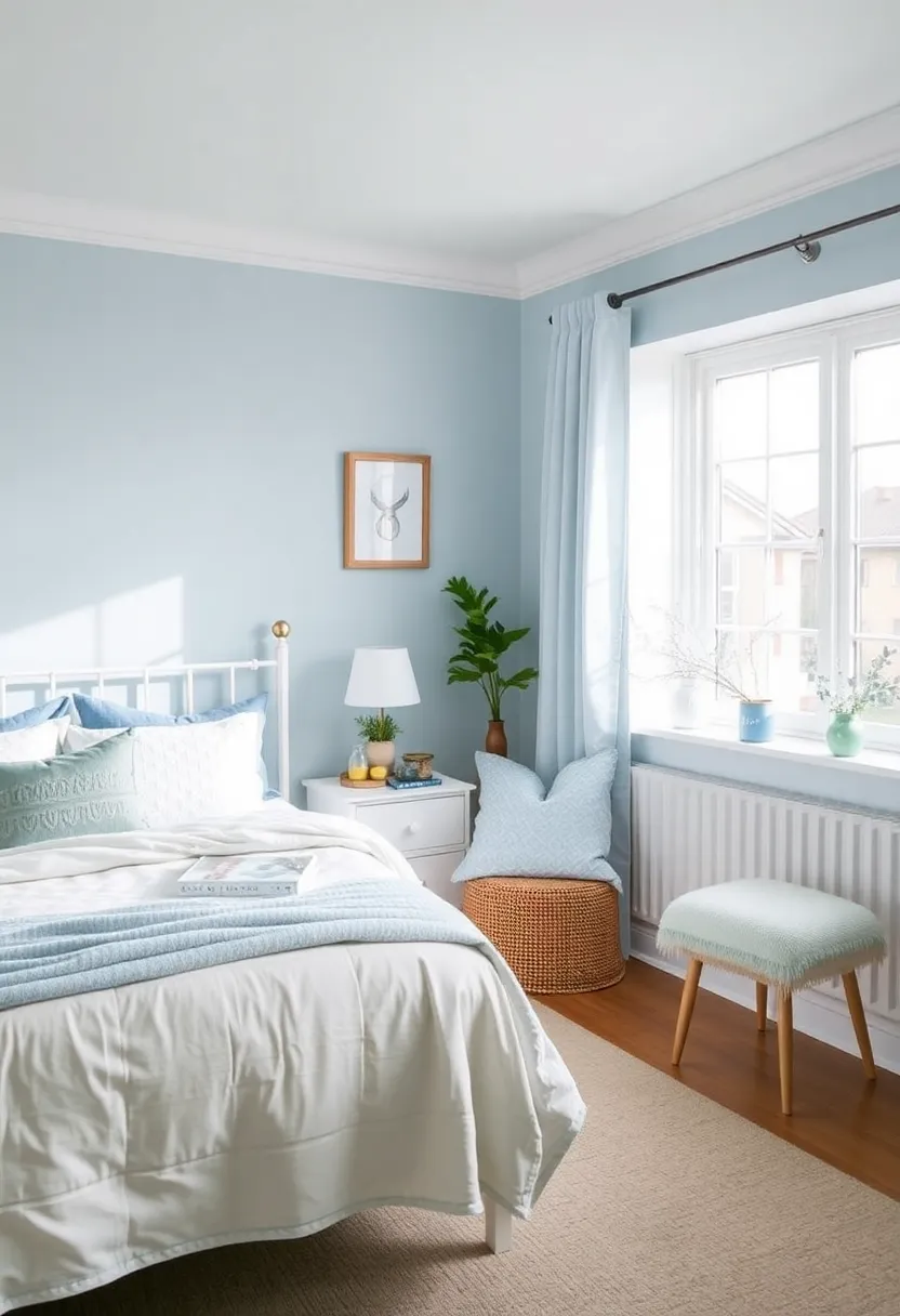 30 Light Blue Bedroom Ideas That Feel Airy Fresh & Serene - 30. Seasonal Decor Swaps