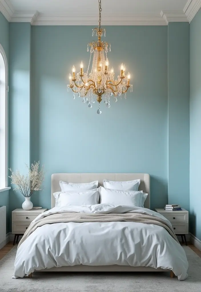 30 Light Blue Bedroom Ideas That Feel Airy Fresh & Serene - 8. Statement Lighting