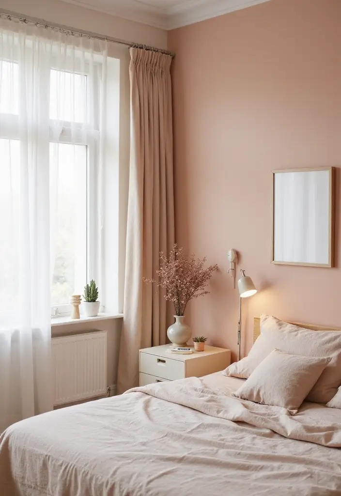 30 Peach Color Bedroom Ideas That Feel Fresh and Modern - 1. Blushing Peach Walls
