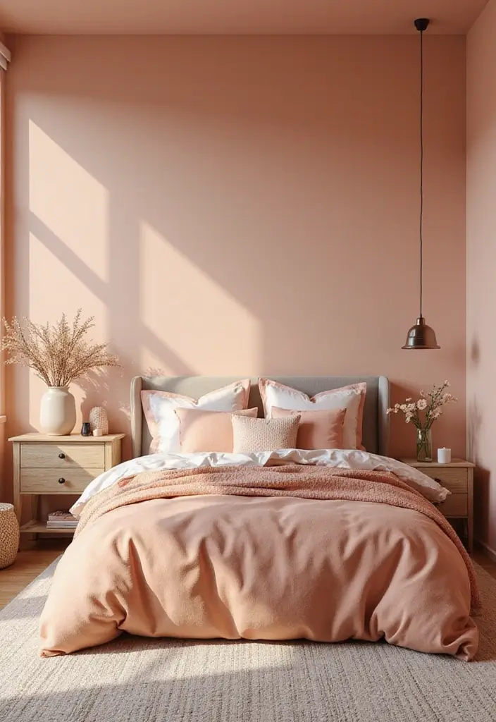 30 Peach Color Bedroom Ideas That Feel Fresh and Modern - 10. Monochromatic Peach Scheme