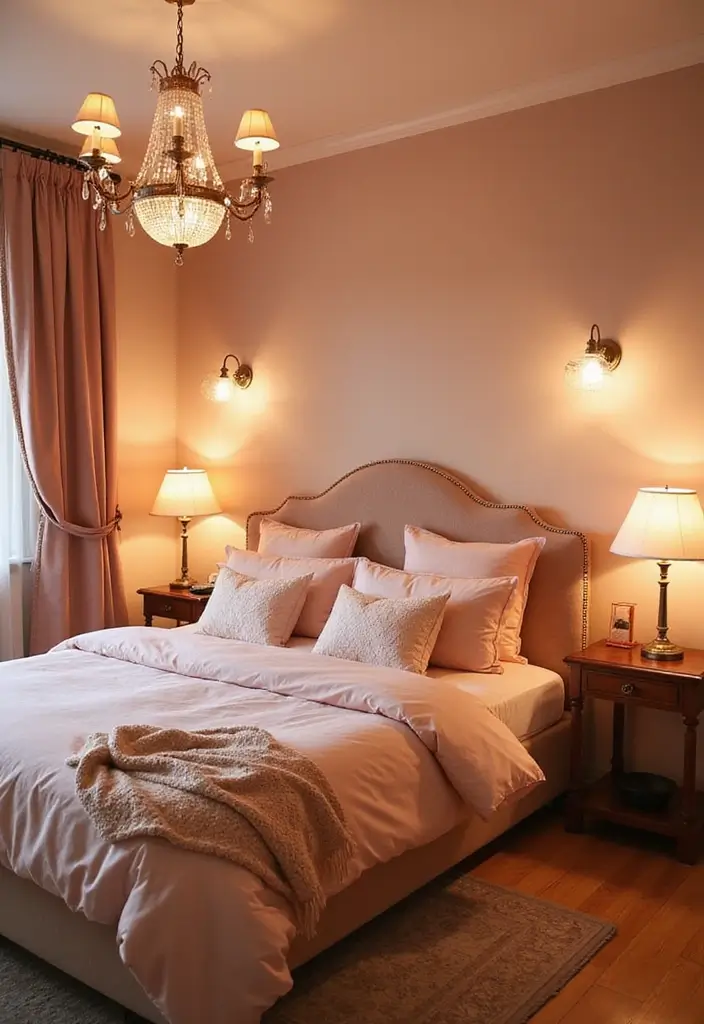 30 Peach Color Bedroom Ideas That Feel Fresh and Modern - 24. Peach in Lighting Fixtures