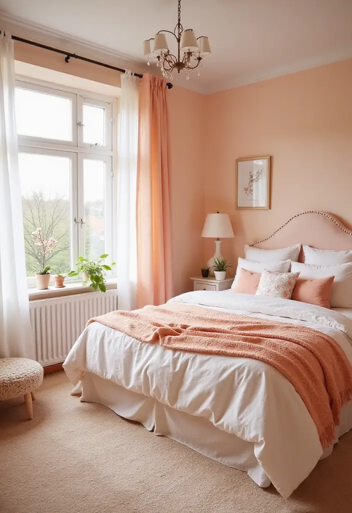 30 Peach Color Bedroom Ideas That Feel Fresh and Modern - 26. Peach and Pastel Combinations