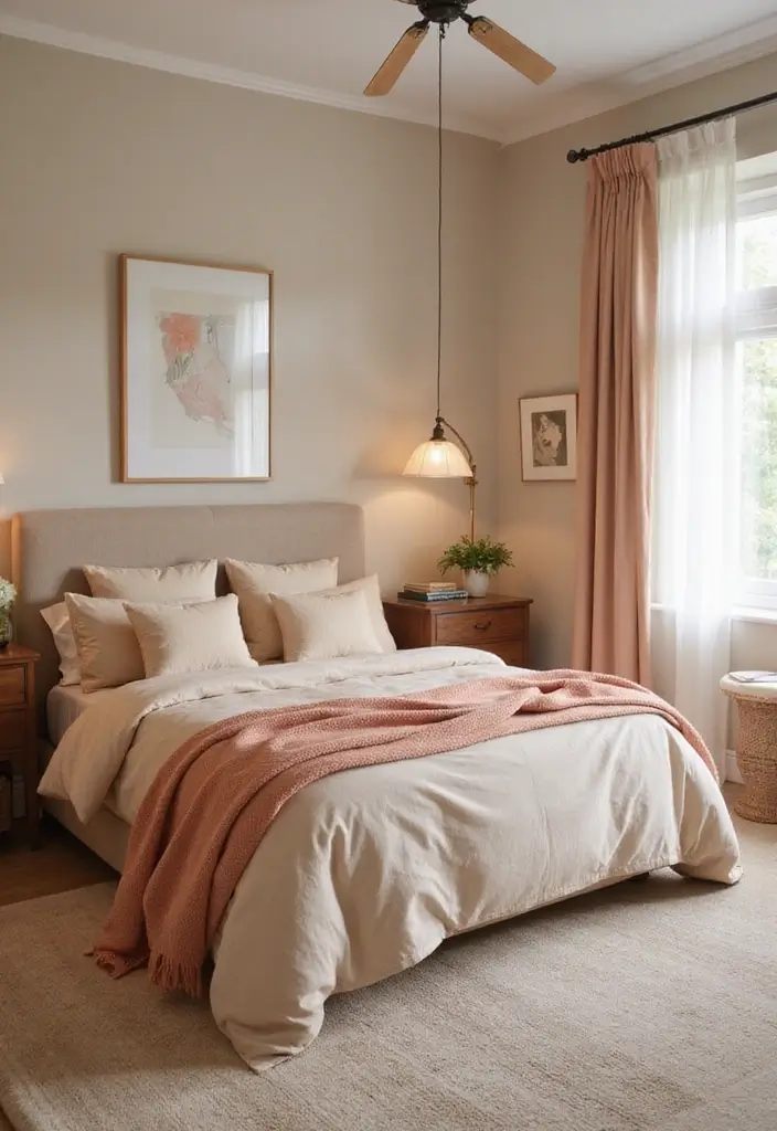 30 Peach Color Bedroom Ideas That Feel Fresh and Modern - 28. Peach and Warm Neutrals