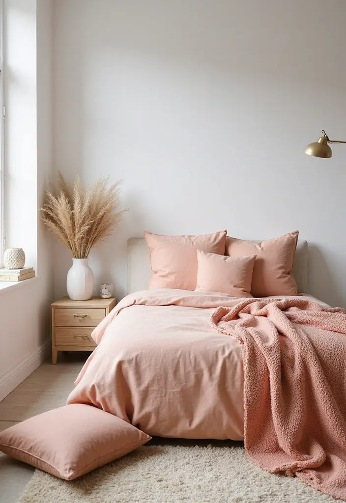 30 Peach Color Bedroom Ideas That Feel Fresh and Modern - 3. Soft Peach Accents
