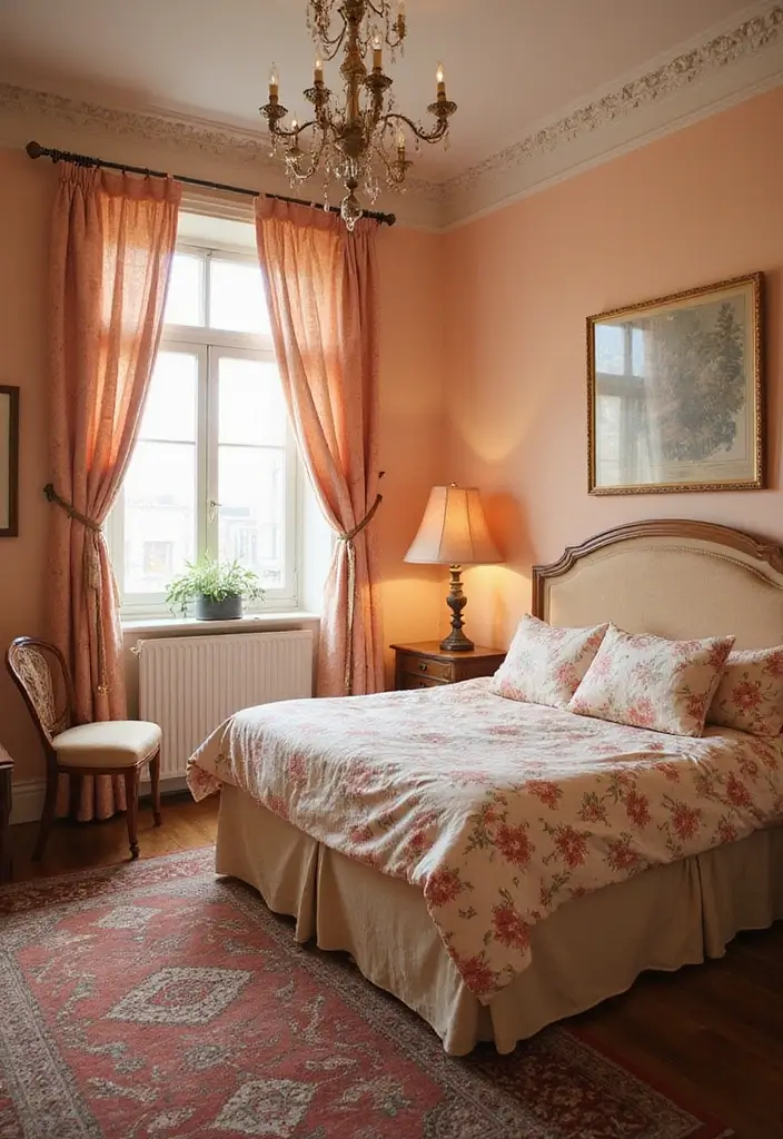 30 Peach Color Bedroom Ideas That Feel Fresh and Modern - 6. Vintage Peach Vibe