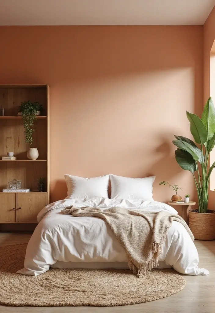30 Peach Color Bedroom Ideas That Feel Fresh and Modern - 9. Peach with Earthy Tones