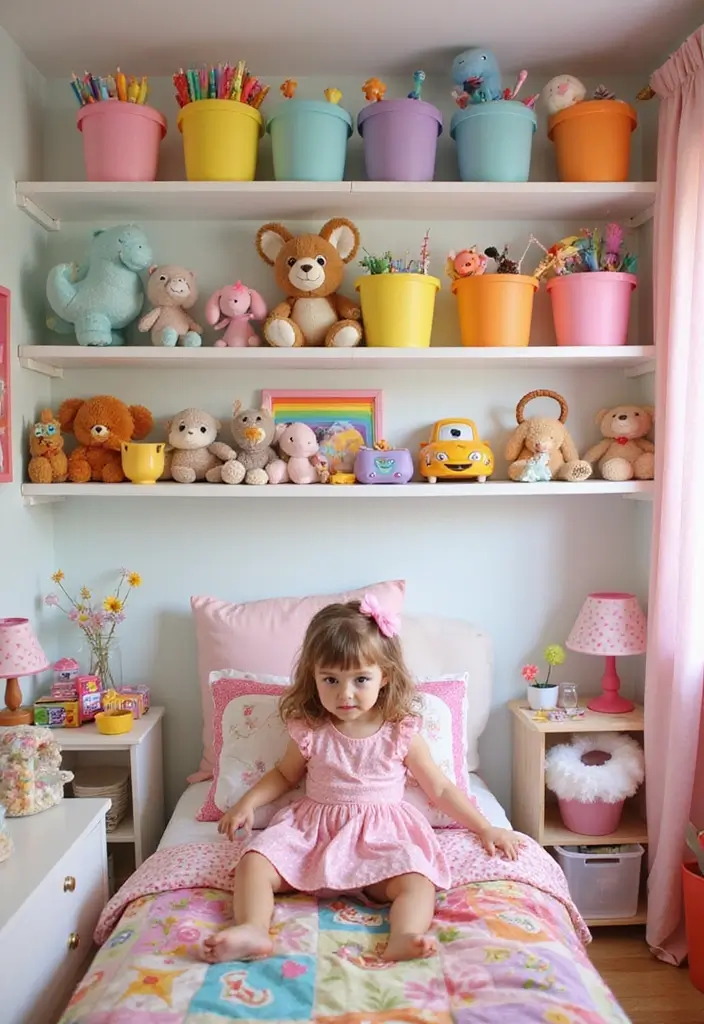 30 Toddler Girls Bedroom Ideas That Are Cute & Whimsical - 25. Colorful Toy Displays