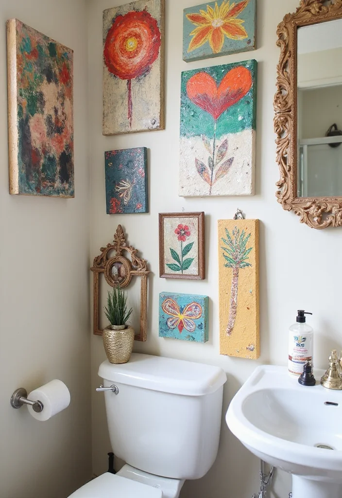 14 Bathroom Photo Wall Ideas for a Personal Touch - 11. DIY Artwork